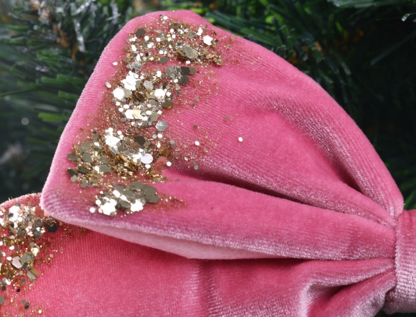 Декорація новорічна Бант YZH502300 рожевий 18х22х2,5 см 