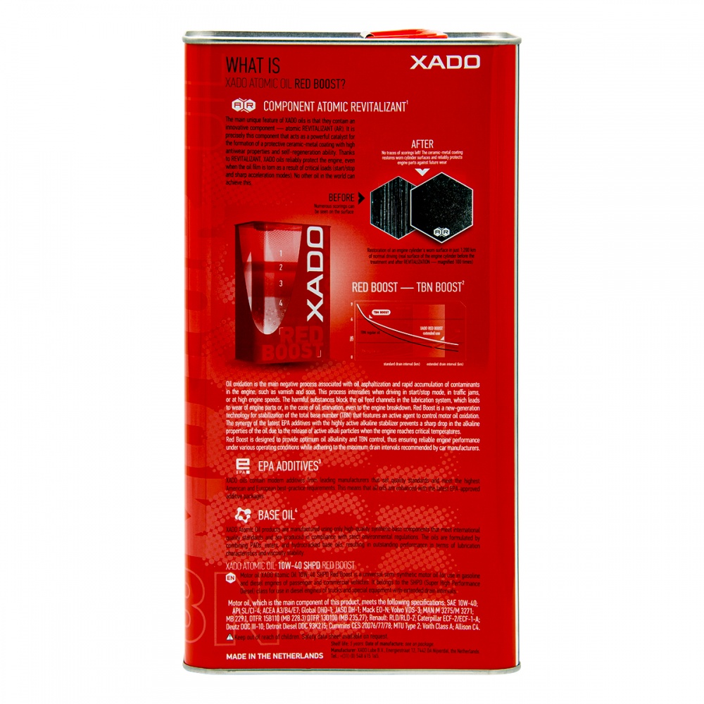 Моторна олива напівсинтетична XADO SHPD (SL/CI-4) Red Boost 10W-40 5 л (ХА 26349)