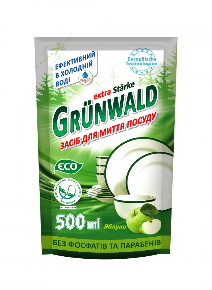 Жидкость для ручного мытья посуды Grunwald Яблоко (дой-пак) 0,5л