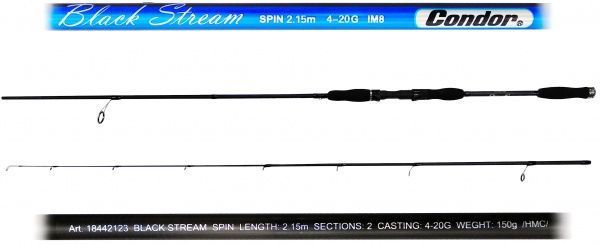 Спиннинговое удилище Condor 215 см Black Stream, тест 4-21 г, карбон М8