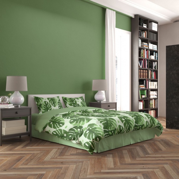 Комплект постельного белья Монстера евро зеленый с рисунком Rigel 