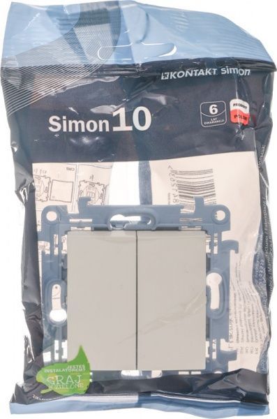 Выключатель двухклавишный Simon 10 без подсветки 10 А 250В кремовый CW5.01/41