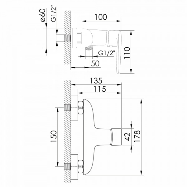Смеситель для душа VOLLE TRAJAN 1545.100101 хром