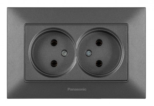 Розетка двойная без заземления Panasonic Arkedia Slim без шторок без крышки дымчатый 480200250