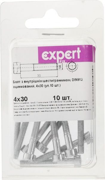 Болт метричний 4х30 мм DIN 912 4x30 мм 10 шт. клас міцності 5,8 Expert Fix