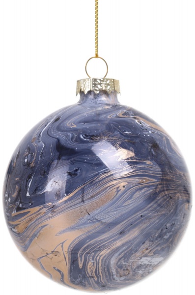 Елочная игрушка в форме шара с мраморным рисунком 8 см 