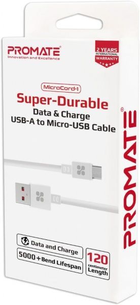 Кабель Promate USB – microUSB 1,2 м білий (microcord-1.white) 
