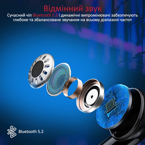 Наушники беспроводные Promate Hybrid-ANC Bluetooth 5.2 black (hybrid-anc.black) 