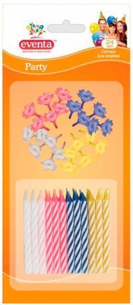 Свечи для торта Eventa МИКС с подставками 24 шт.