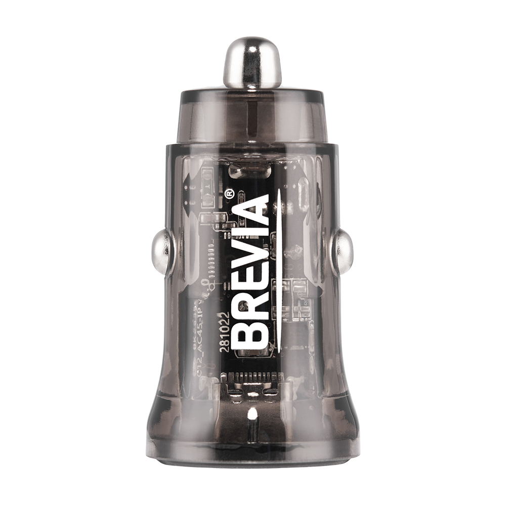 Автомобільний зарядний пристрій Brevia ePower DualCharge 45W 1xUSB-C+1xUSB-A, transparent black