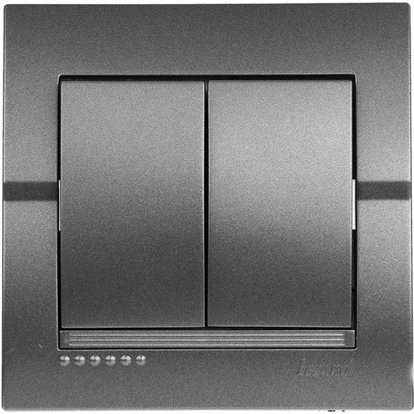 Выключатель двухклавишный Lezard Deriy без подсветки 10 А 250В темно-серый металлик 702-2929-101