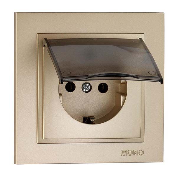 Розетка із заземленням Mono Despina без шторок з кришкою бронзовий 102-232321-118