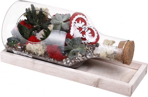 Тераріум новорічний в горизонтальній пляшці з оленем засніжений d38/h15
