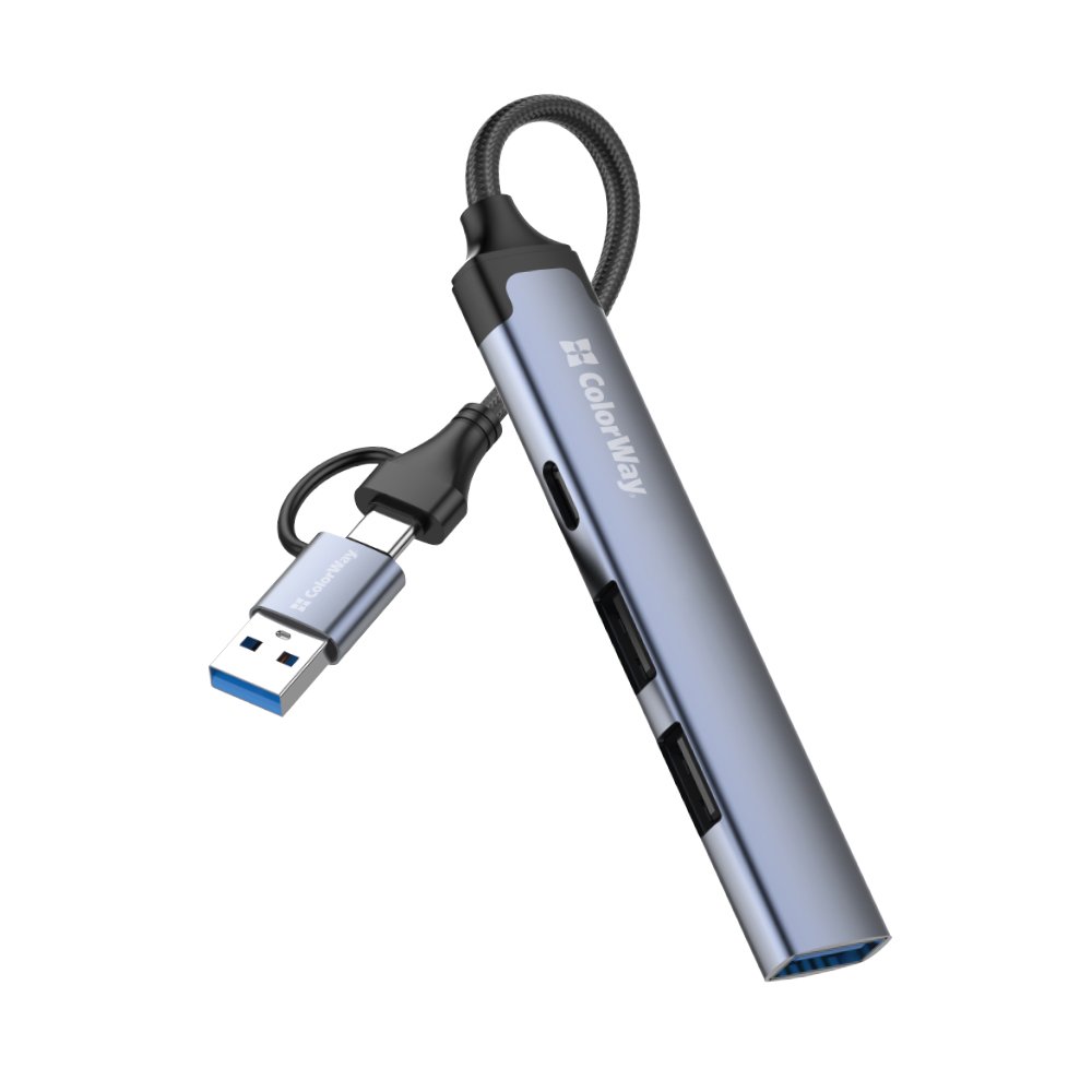 USB-хаб ColorWay USB-A/USB-C 4-в-1 USB2.0х2/USB3.0/USB-C2.0 grey (CW-HUB06)