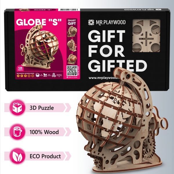 Дерев'яний 3D-конструктор Mr.Playwood Глобус s механічний 10203