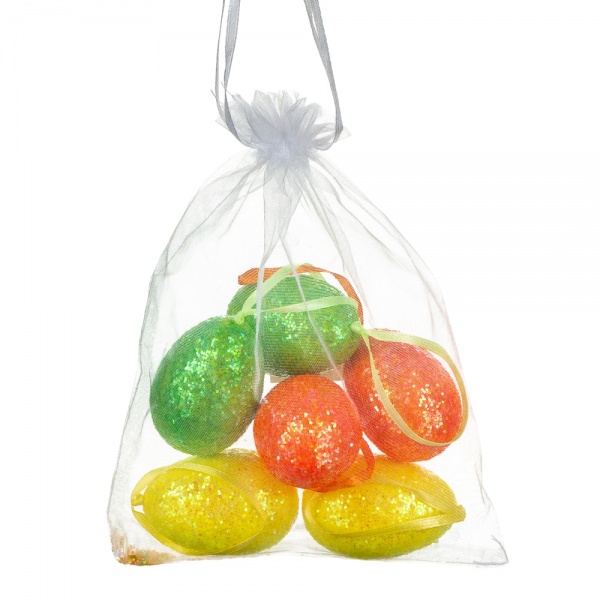 Декорація великодня великодні яйця у мішечку Гліттер 6 шт.