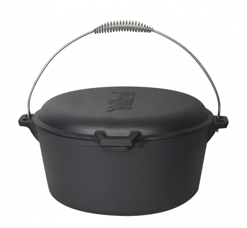 Казан Grilland ø370 мм 140 мм 12 л чавунний туристичний , з кришкою-сковородою, UHR-250304