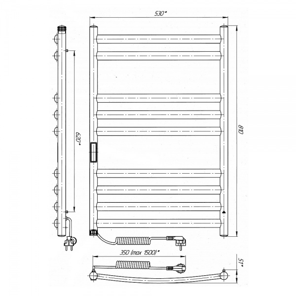 Рушникосушарка електрична Laris Класик Преміум П9 500х800 Е Л S