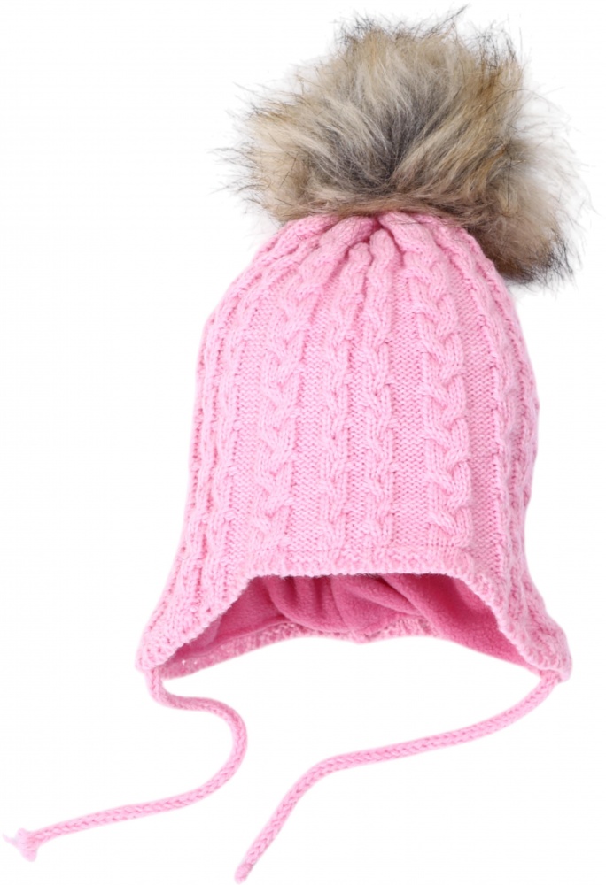 Шапка HW дитяча з помпоном та зав'язками р.48-50 рожевий