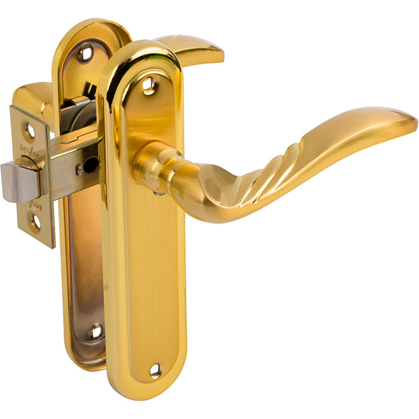 Защелка врезная с ручками  Linde А-2001SP PB/SB матовая латунь/