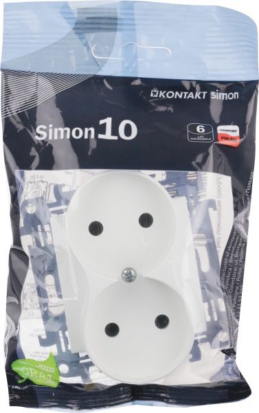 Розетка подвійна без заземлення Simon 10 без шторок білий CG2M.01/11