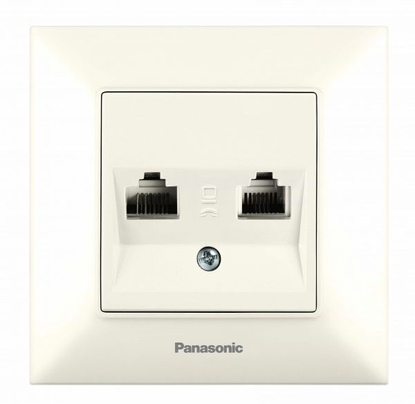 Розетка телефонна подвійна Panasonic Arkedia Slim RJ11 CAT3 кремовий 480200239