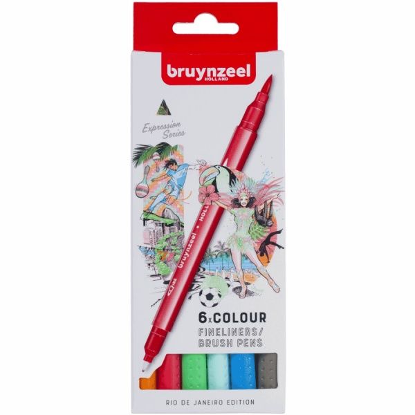 Набор линеров-кистей Bruynzeel Brushpen Rio 6 цветов 