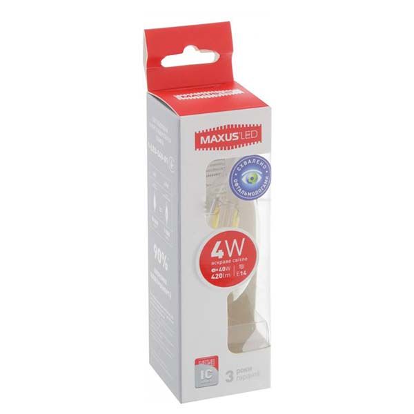 Лампа светодиодная Maxus FM-T CA37 4 Вт E14 4100 К 220 В прозрачная 1-LED-540-01 