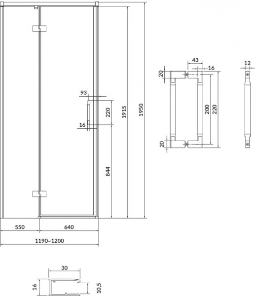 Душевые двери Cersanit распашные Larga 120х195 левосторонние профиль хром 