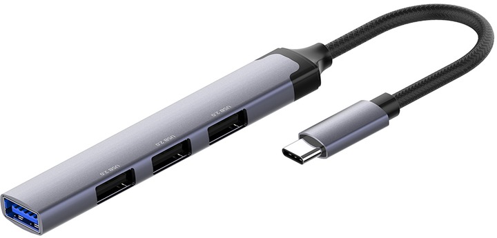 USB-хаб ColorWay USB-C 4-в-1 USB2.0х3/USB3.0 0,12 м сірий (CW-HUB04)