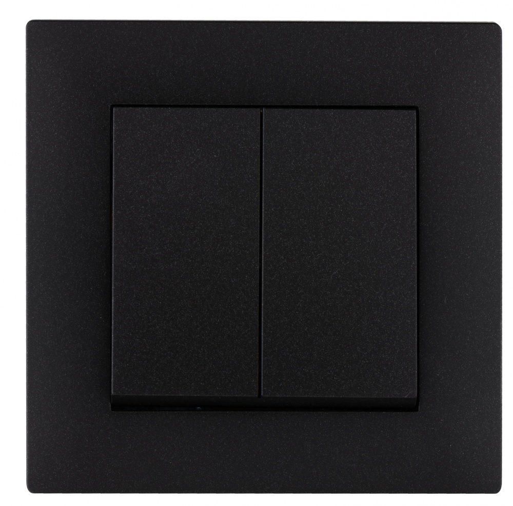 Выключатель проходной двухклавишный Makel Rizz без подсветки черный матовый 88054026