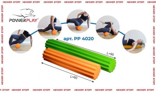 Массажный ролик PowerPlay PP_4020_Green для йоги и пилатес 90x15 см зеленый
