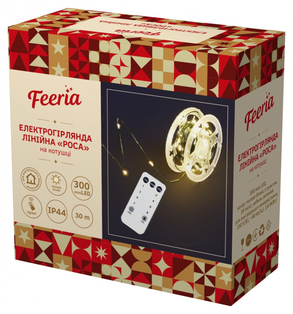 Гирлянда линейная роса на катушке теплый белый 300 ламп 30 м (EP2401)