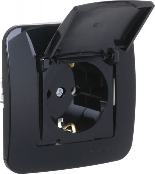 Розетка із заземленням Makel Lillium Natural Kare з кришкою чорний