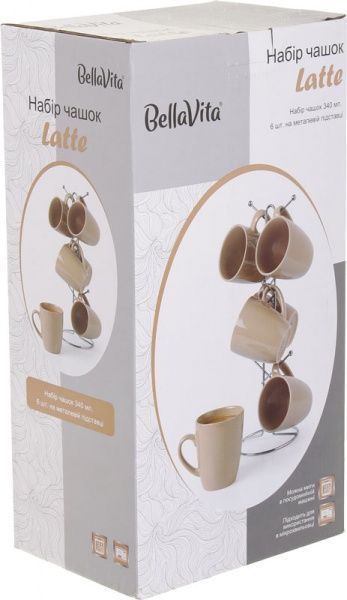 Набор чашек Latte 6 шт. на металлической подставке Bella Vita