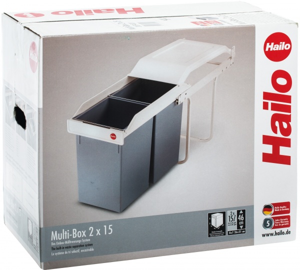 Ведро для мусора Hailo Multi Box 2*15 430х520х260 мм серое 3659001