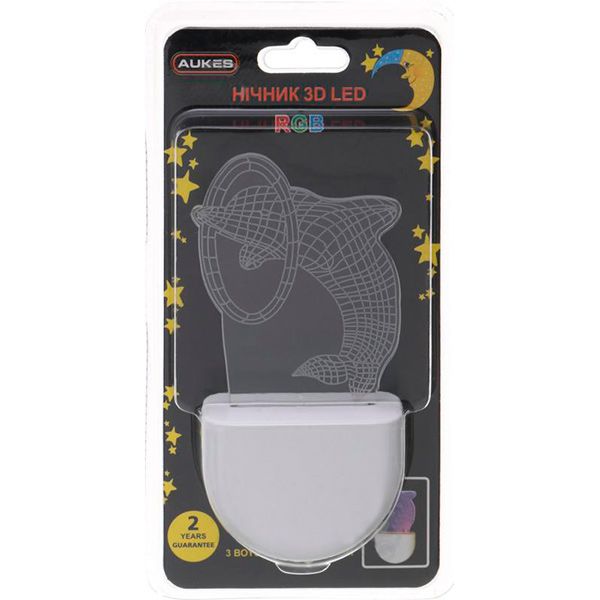 Ночник Aukes Дельфин 3D LED RGB 0.5 Вт белый 
