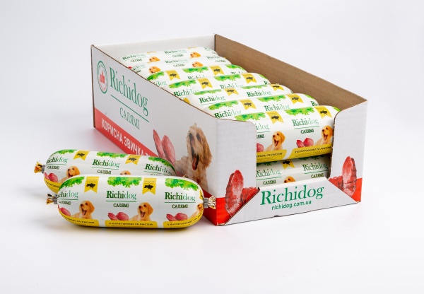 Корм влажный Для молодых и взрослых собак для всех пород Richi Dog салями и курица