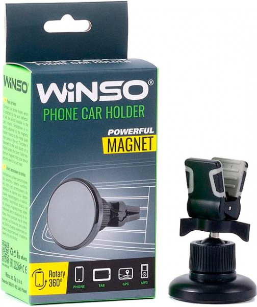 Тримач для телефона WINSO магнітний на дефлектор поворотний механізм (201240) чорний