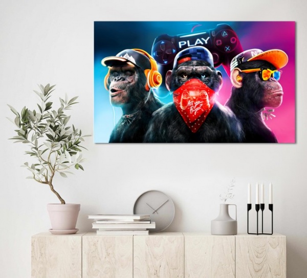 Картина на холсте Игровая версия три обезьяны МК10117_М 60x100 см Dekor-Karpaty ЕО259 