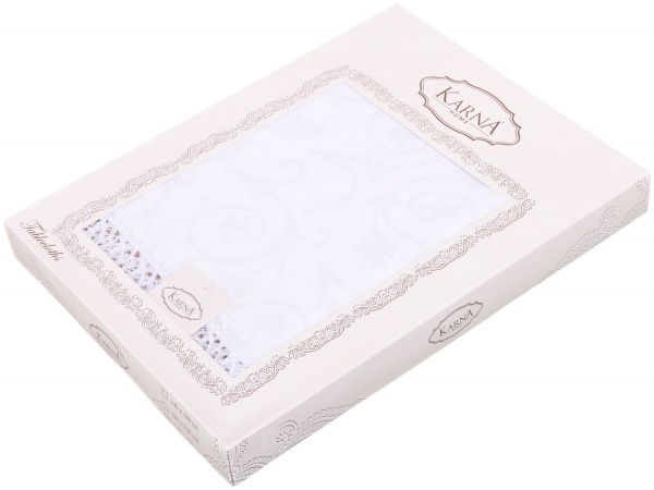 Скатерть с гипюром KDK прямоугольная 160x300 см белый Karna 