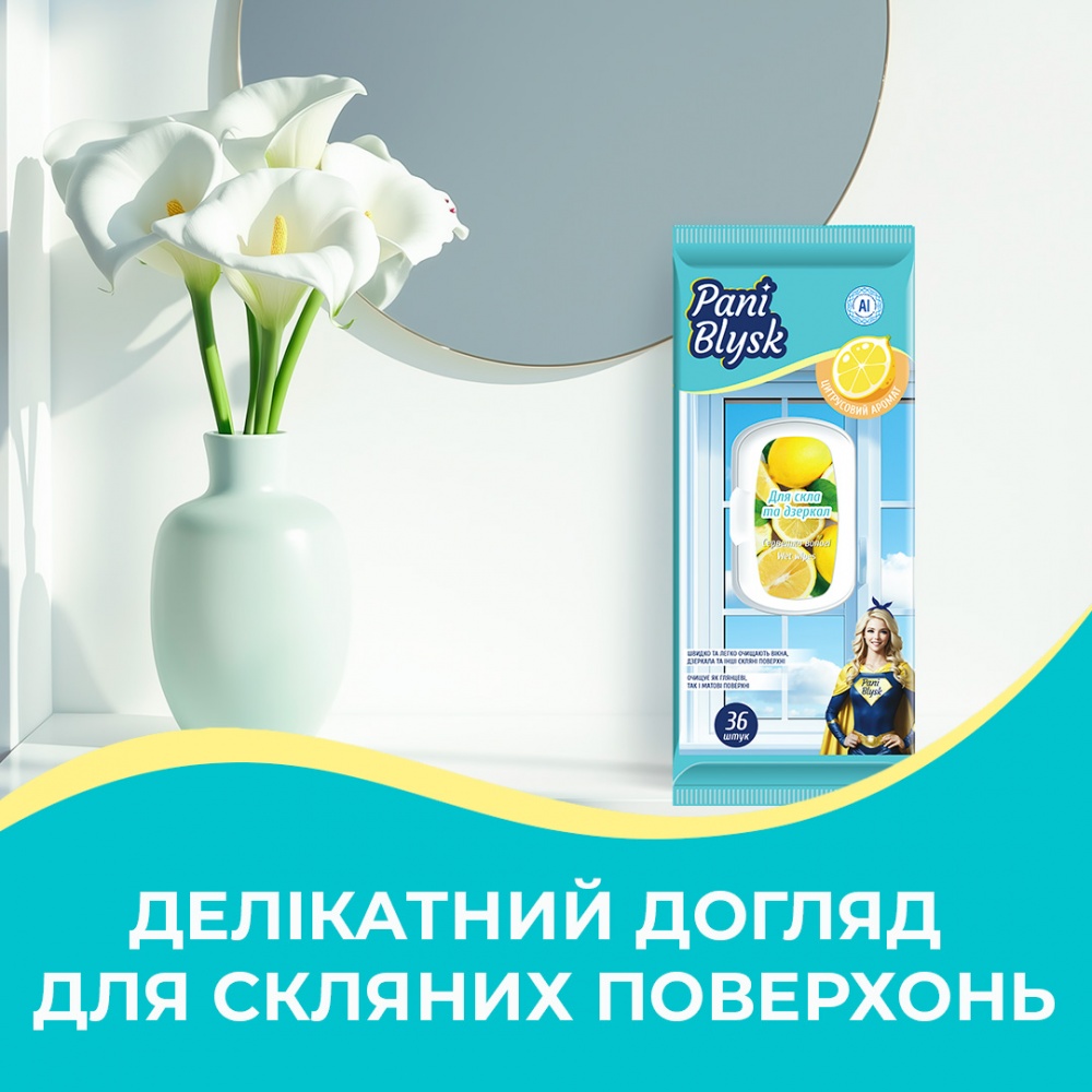 Влажные салфетки Pani Blysk для стекла и зеркал 19x20 см 36 шт./уп. белые