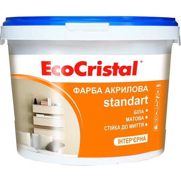 Краска акриловая водоэмульсионная EcoCristal Стандарт ИР-231 мат белый 1л 