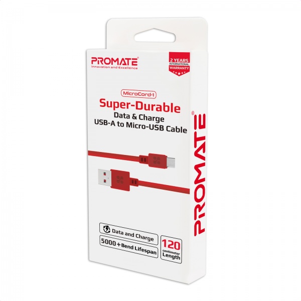 Кабель Promate MicroCord-1 USB-microUSB 2А 1,2 м червоний (microcord-1.maroon) 