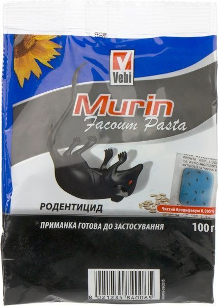 Родентицидний засіб від гризунів Мурін факум паста 100 г