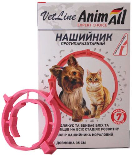 Ошейник противопаразитарный AnimAll для собак и кошек 35 см коралловый