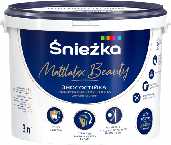 Краска латексная водоэмульсионная Sniezka Mattlatex Beauty глубокий мат белый 3л 4,1кг 