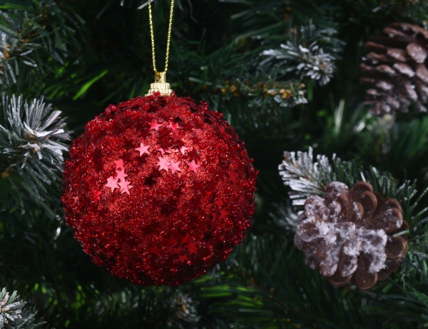 Елочная игрушка в форме шара красная стеклянная 8 см 8 мм красный ABJ404020