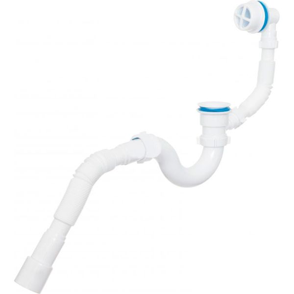 Сифон для ванны Water House (Эконом), пробка, с пласт. переливом, гибкая труба 40 * 50 (регулируемые.) SV 01