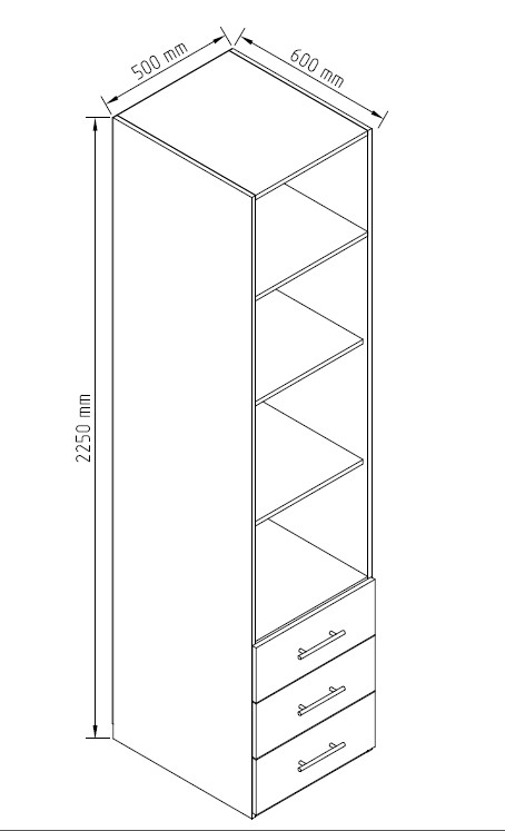 Пенал Світ Меблів Crystal 2250х500х600 мм нимфея альба лакированный белый